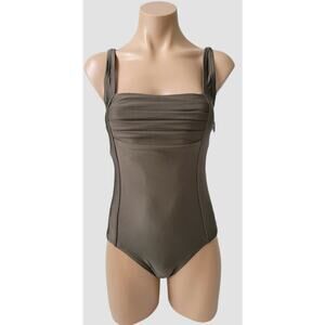 Calvin Klein bronze pleated front one piece swimsuit size 6